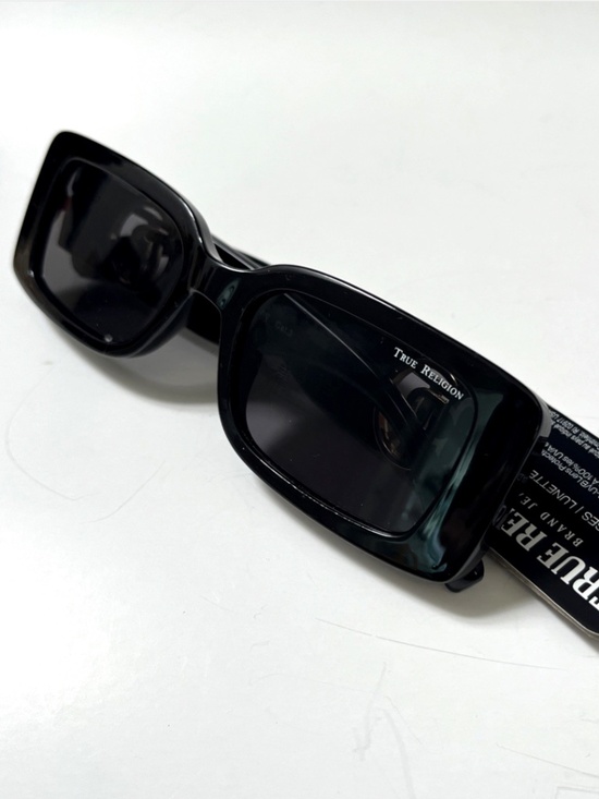 New TRUE RELIGION Slim Black Sunglasses Rectangle Gold Logo Acetate XX main image 4